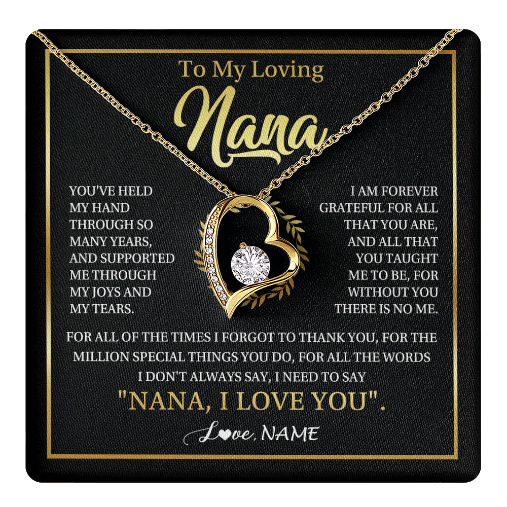 Forever Love Necklace 18K Yellow Gold Finish | 1 | Personalized To My Nana Gifts Necklace From Granddaughter Grandson Grateful Thank You Nana Birthday Mothers Day Christmas Customized Gift Box Message Card | teecentury