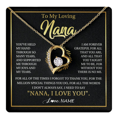 Forever Love Necklace 18K Yellow Gold Finish | 1 | Personalized To My Nana Gifts Necklace From Granddaughter Grandson Grateful Thank You Nana Birthday Mothers Day Christmas Customized Gift Box Message Card | teecentury