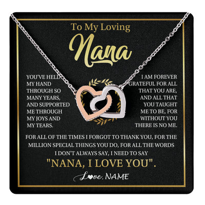 Interlocking Hearts Necklace Stainless Steel & Rose Gold Finish | 1 | Personalized To My Nana Gifts Necklace From Granddaughter Grandson Grateful Thank You Nana Birthday Mothers Day Christmas Customized Gift Box Message Card | teecentury