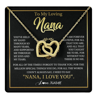 Interlocking Hearts Necklace 18K Yellow Gold Finish | 1 | Personalized To My Nana Gifts Necklace From Granddaughter Grandson Grateful Thank You Nana Birthday Mothers Day Christmas Customized Gift Box Message Card | teecentury
