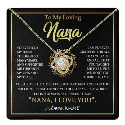 Love Knot Necklace 18K Yellow Gold Finish | 1 | Personalized To My Nana Gifts Necklace From Granddaughter Grandson Grateful Thank You Nana Birthday Mothers Day Christmas Customized Gift Box Message Card | teecentury