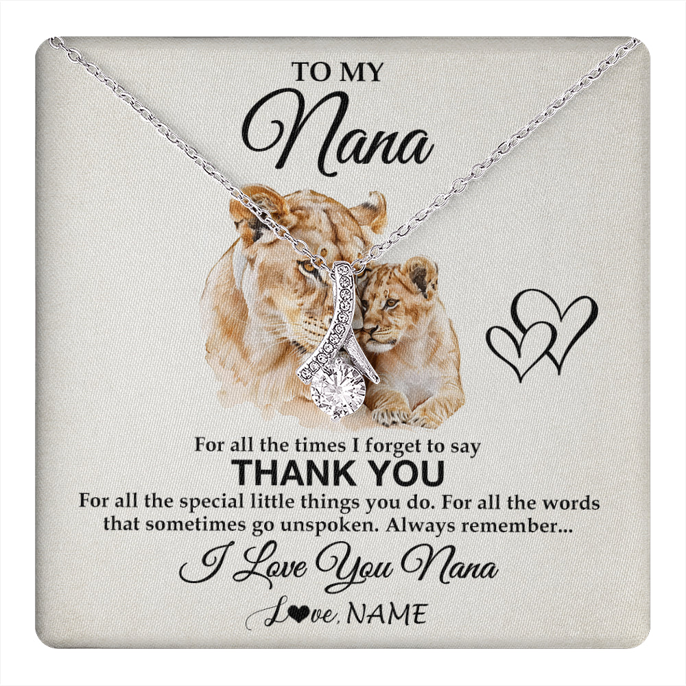 Alluring Beauty Necklace 14K White Gold Finish | 1 | Personalized To My Nana Necklace From Granddaughter Grandson Thank You Lion Nana Gift For Mothers Day Birthday Gift Christmas For Nana Gift Box Message Card | teecentury