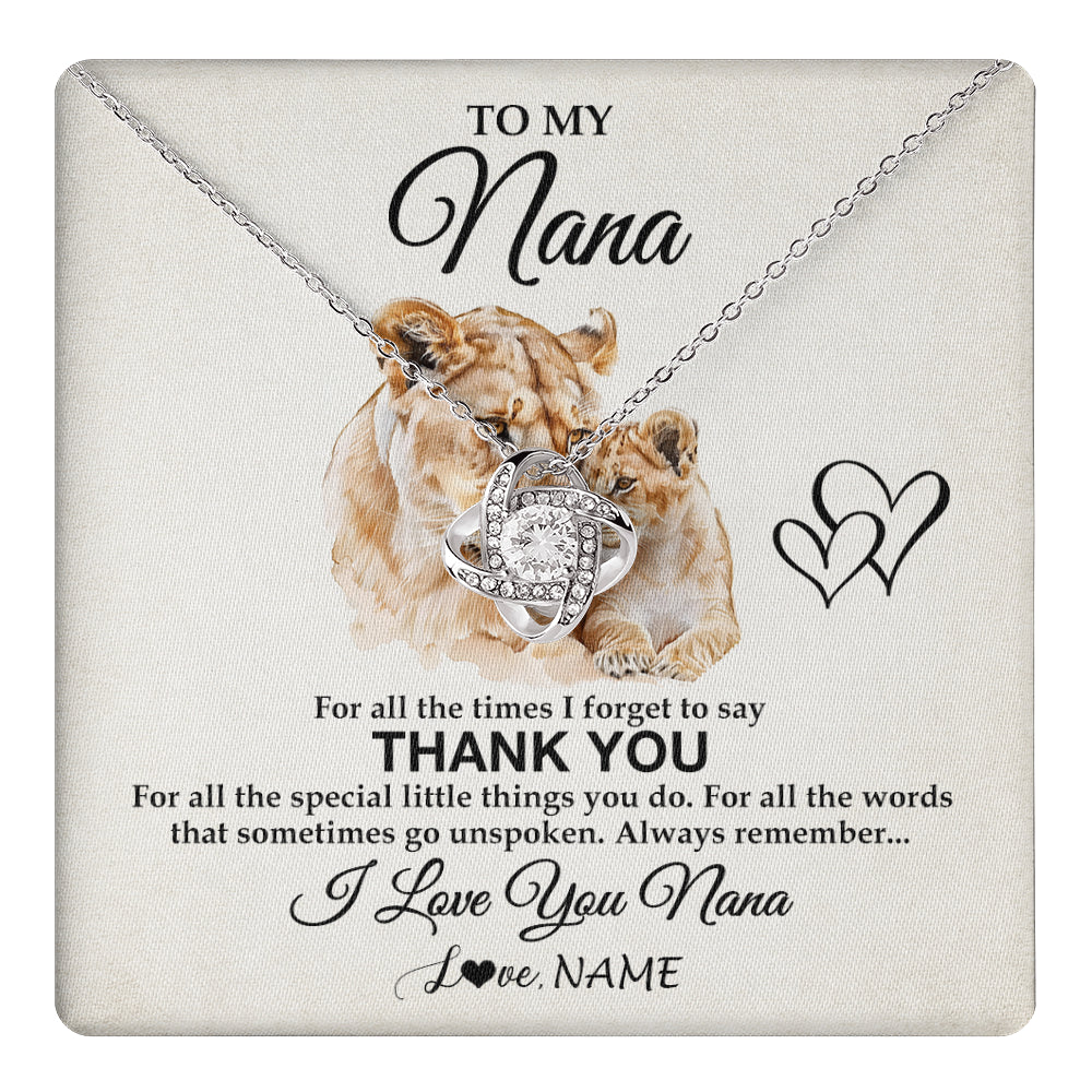 Love Knot Necklace 14K White Gold Finish | 1 | Personalized To My Nana Necklace From Granddaughter Grandson Thank You Lion Nana Gift For Mothers Day Birthday Gift Christmas For Nana Gift Box Message Card | teecentury