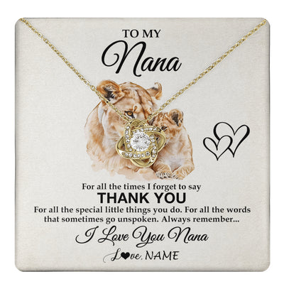 Love Knot Necklace 18K Yellow Gold Finish | 1 | Personalized To My Nana Necklace From Granddaughter Grandson Thank You Lion Nana Gift For Mothers Day Birthday Gift Christmas For Nana Gift Box Message Card | teecentury