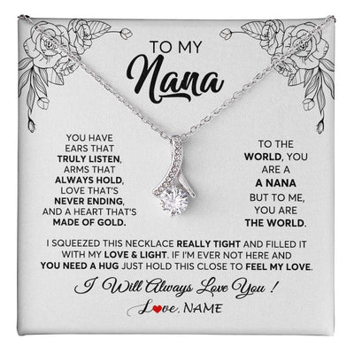 Alluring Beauty Necklace 14K White Gold Finish | 1 | Personalized To My Nana Necklace From Grandkids Granddaughter Hold This Close Feel My Love Nana Birthday Mothers Day Christmas Customized Gift Box Message Card | teecentury