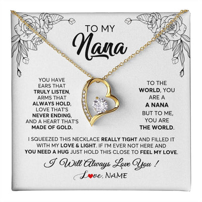 Forever Love Necklace 18K Yellow Gold Finish | 1 | Personalized To My Nana Necklace From Grandkids Granddaughter Hold This Close Feel My Love Nana Birthday Mothers Day Christmas Customized Gift Box Message Card | teecentury