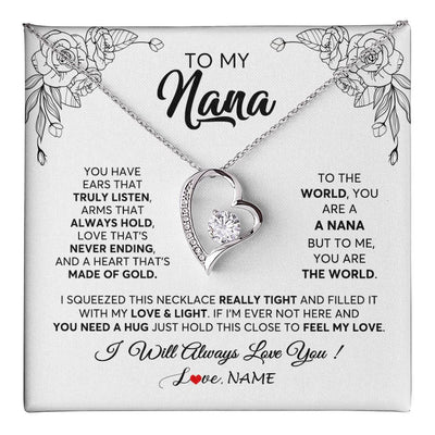Forever Love Necklace 14K White Gold Finish | 1 | Personalized To My Nana Necklace From Grandkids Granddaughter Hold This Close Feel My Love Nana Birthday Mothers Day Christmas Customized Gift Box Message Card | teecentury
