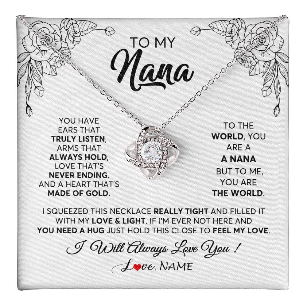 Love Knot Necklace 14K White Gold Finish | 1 | Personalized To My Nana Necklace From Grandkids Granddaughter Hold This Close Feel My Love Nana Birthday Mothers Day Christmas Customized Gift Box Message Card | teecentury