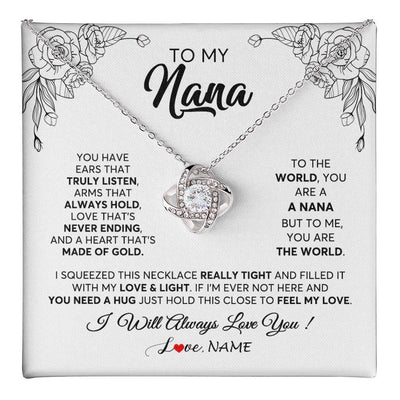 Love Knot Necklace 14K White Gold Finish | 1 | Personalized To My Nana Necklace From Grandkids Granddaughter Hold This Close Feel My Love Nana Birthday Mothers Day Christmas Customized Gift Box Message Card | teecentury