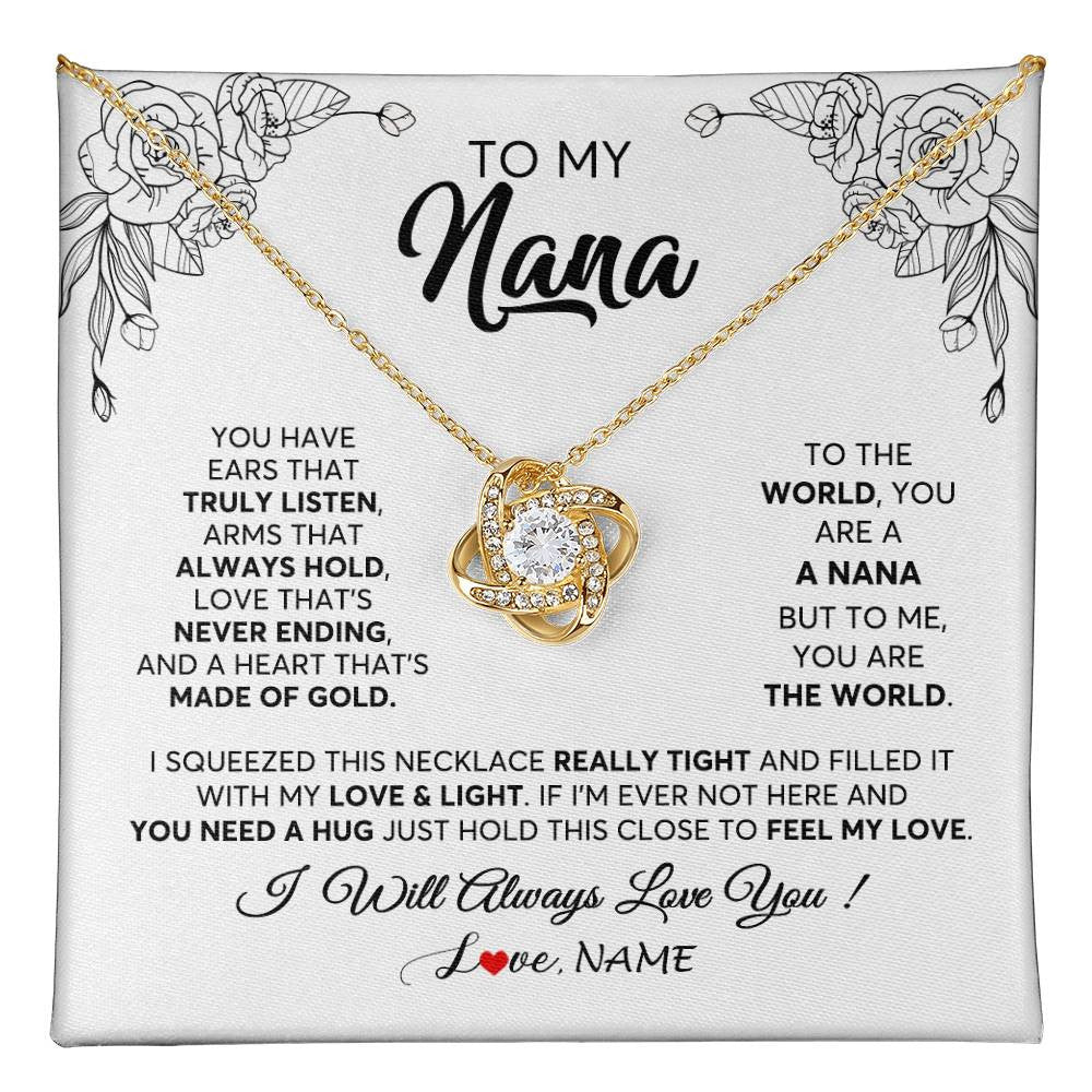 Love Knot Necklace 18K Yellow Gold Finish | 1 | Personalized To My Nana Necklace From Grandkids Granddaughter Hold This Close Feel My Love Nana Birthday Mothers Day Christmas Customized Gift Box Message Card | teecentury