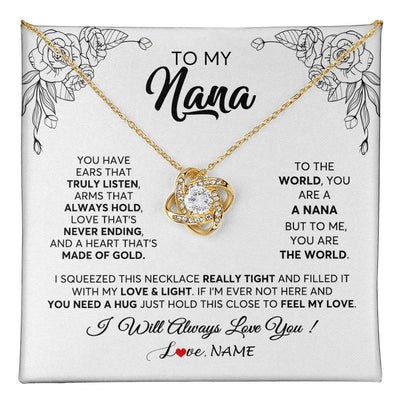 Love Knot Necklace 18K Yellow Gold Finish | 1 | Personalized To My Nana Necklace From Grandkids Granddaughter Hold This Close Feel My Love Nana Birthday Mothers Day Christmas Customized Gift Box Message Card | teecentury
