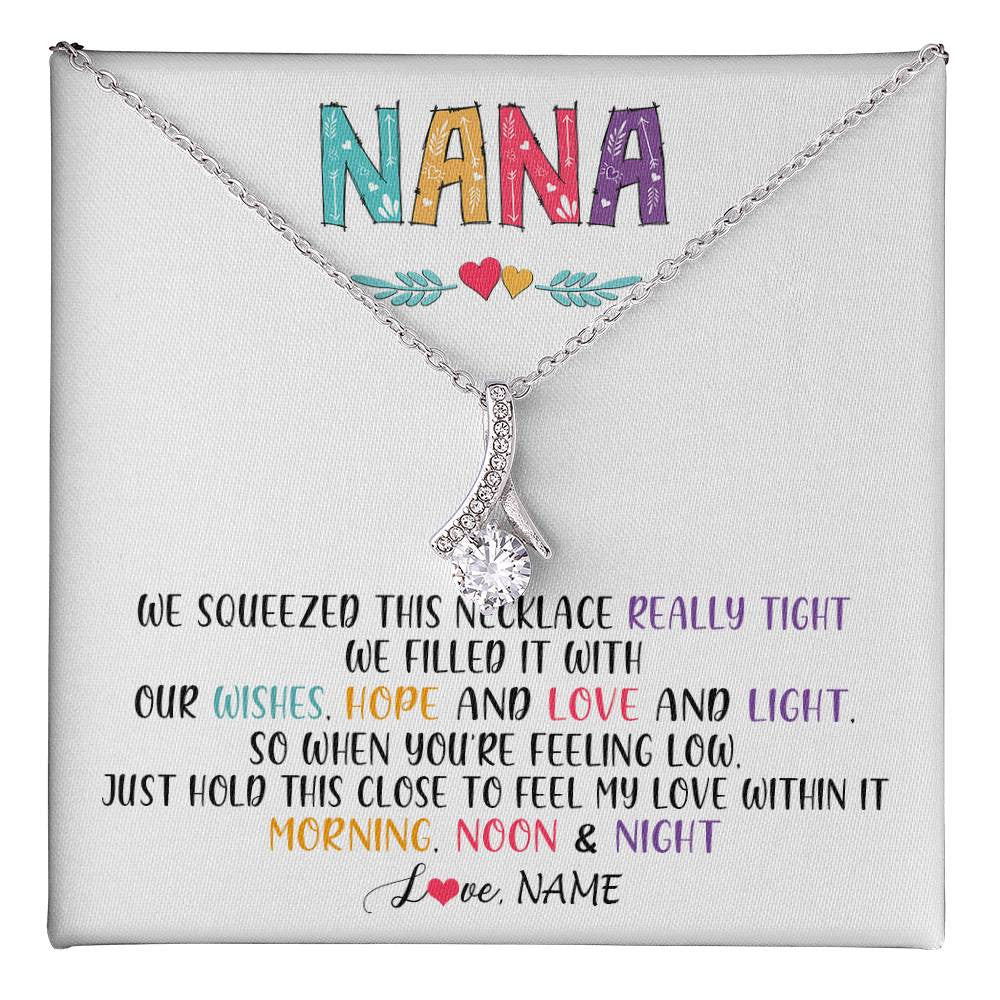 Alluring Beauty Necklace 14K White Gold Finish | 1 | Personalized To My Nana Necklace From Grandkids Granddaughter We Squeezed This Necklace Nana Birthday Mothers Day Christmas Customized Gift Box Message Card | teecentury