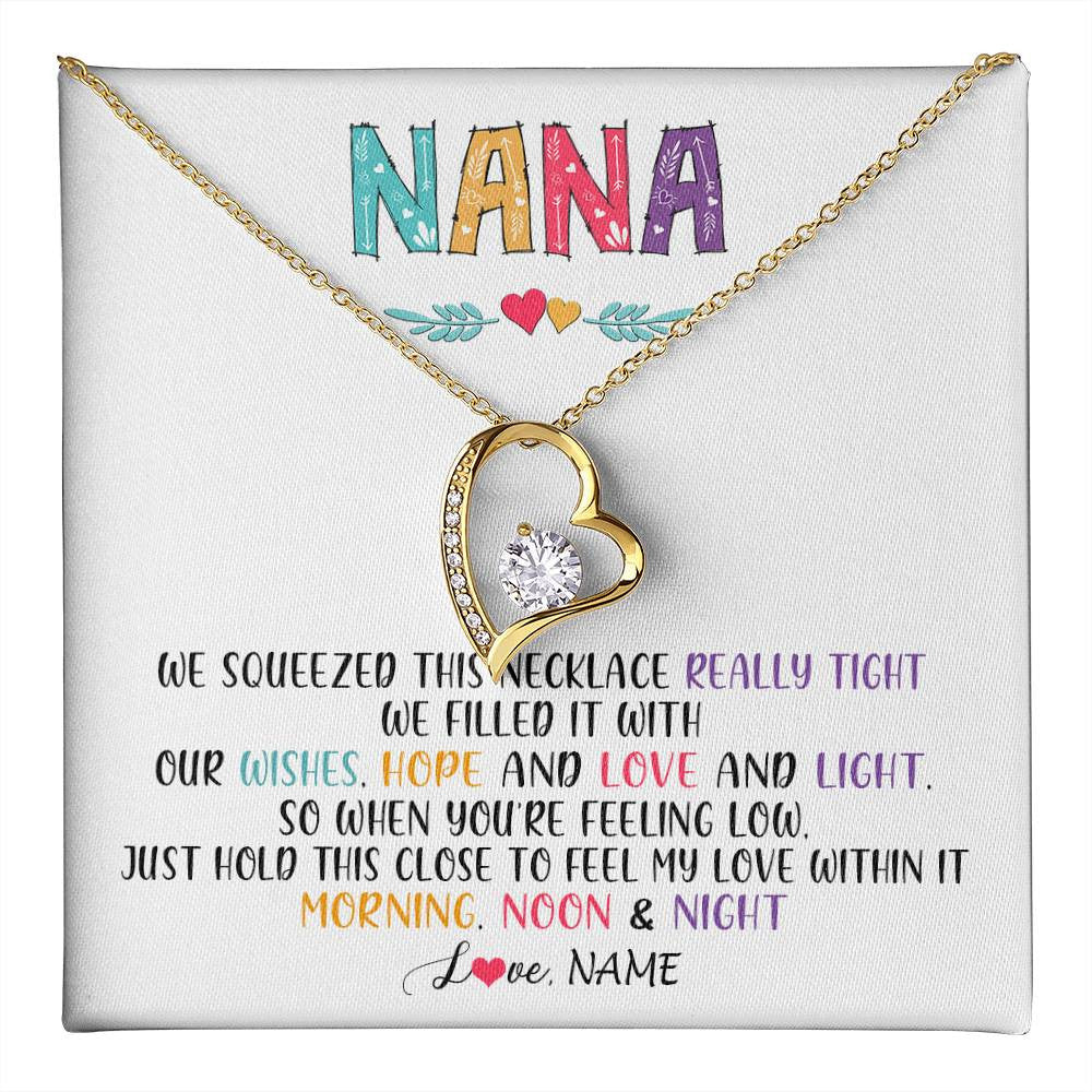 Forever Love Necklace 18K Yellow Gold Finish | 1 | Personalized To My Nana Necklace From Grandkids Granddaughter We Squeezed This Necklace Nana Birthday Mothers Day Christmas Customized Gift Box Message Card | teecentury