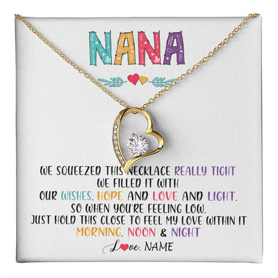 Forever Love Necklace 18K Yellow Gold Finish | 1 | Personalized To My Nana Necklace From Grandkids Granddaughter We Squeezed This Necklace Nana Birthday Mothers Day Christmas Customized Gift Box Message Card | teecentury