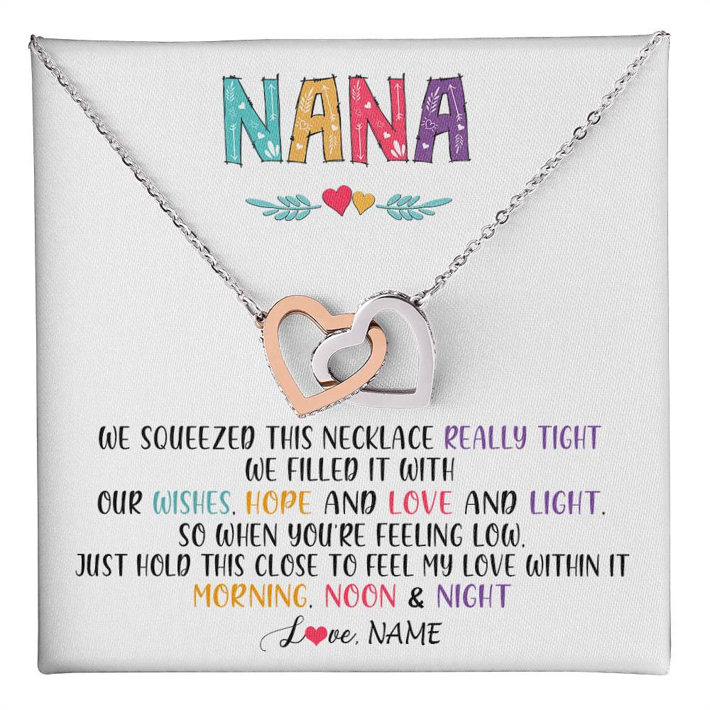 Interlocking Hearts Necklace Stainless Steel & Rose Gold Finish | 1 | Personalized To My Nana Necklace From Grandkids Granddaughter We Squeezed This Necklace Nana Birthday Mothers Day Christmas Customized Gift Box Message Card | teecentury