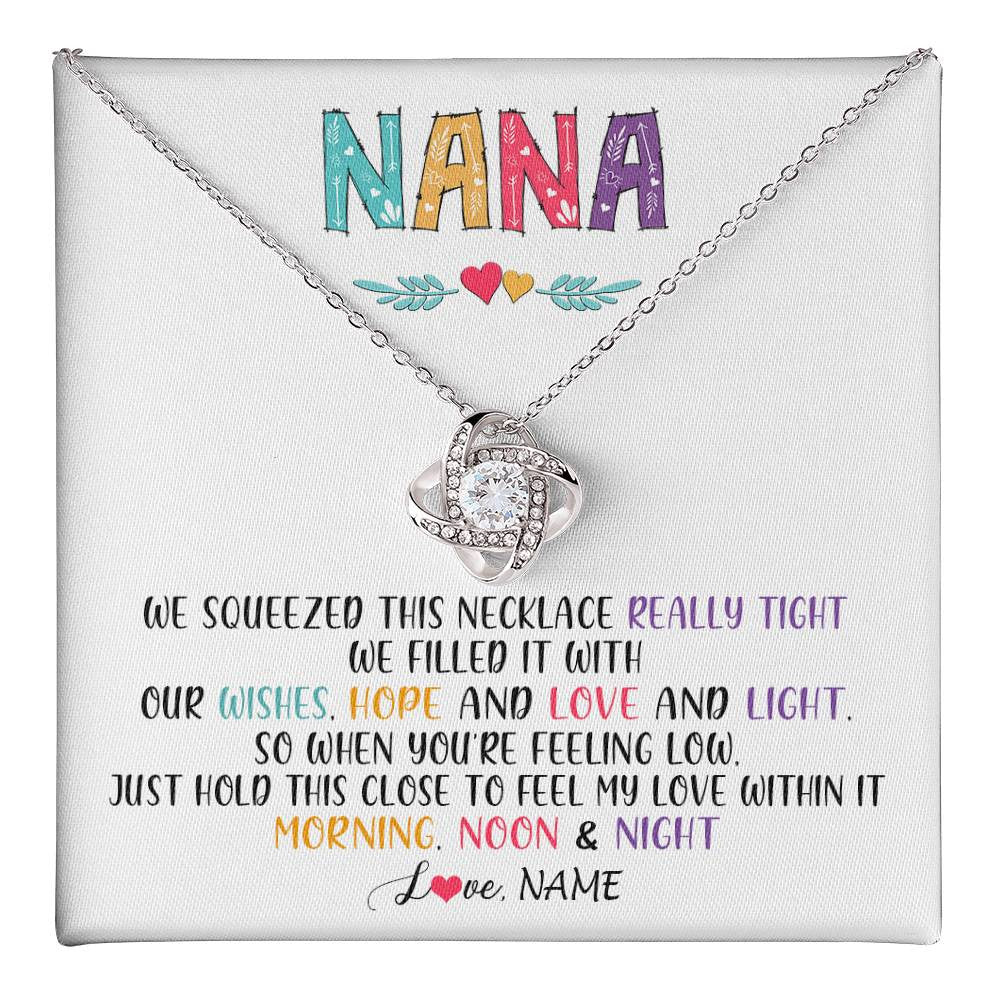 Love Knot Necklace 14K White Gold Finish | 1 | Personalized To My Nana Necklace From Grandkids Granddaughter We Squeezed This Necklace Nana Birthday Mothers Day Christmas Customized Gift Box Message Card | teecentury
