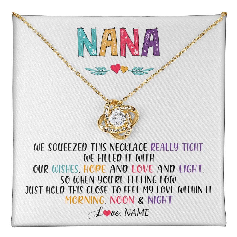 Love Knot Necklace 18K Yellow Gold Finish | 1 | Personalized To My Nana Necklace From Grandkids Granddaughter We Squeezed This Necklace Nana Birthday Mothers Day Christmas Customized Gift Box Message Card | teecentury