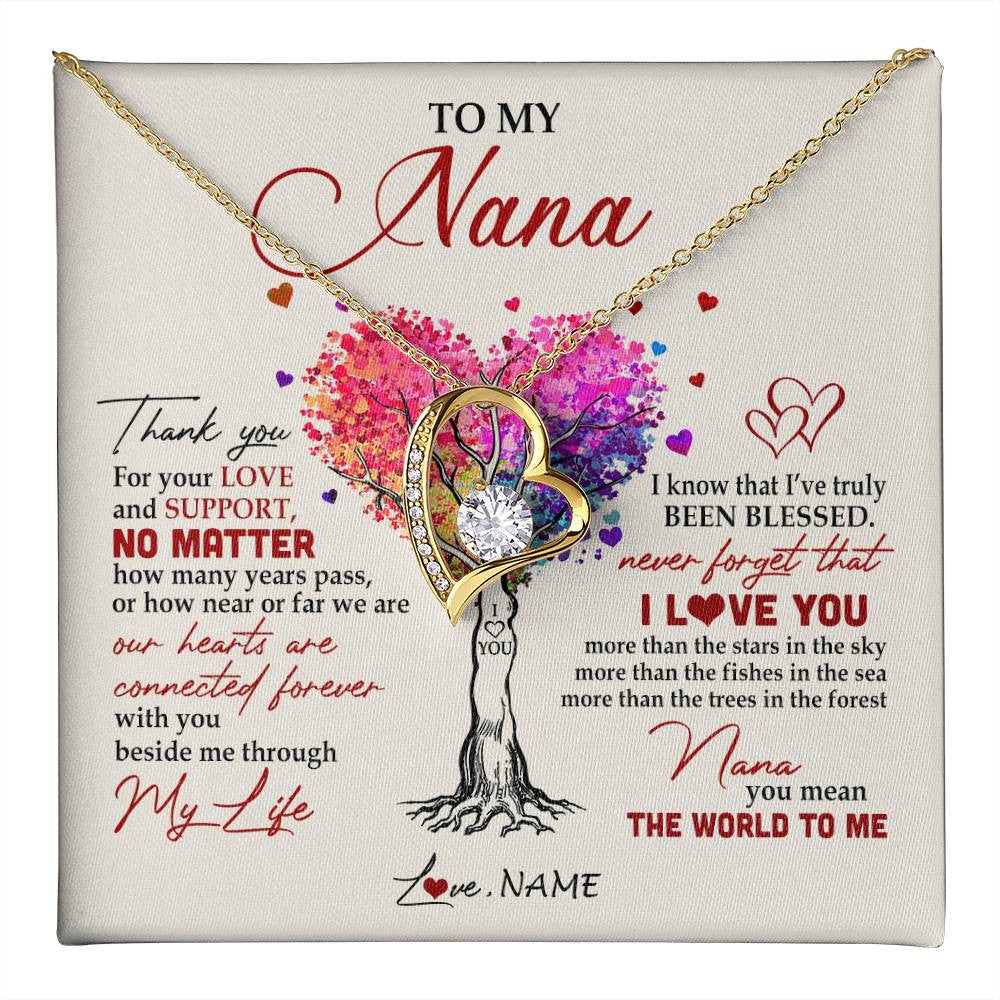 Forever Love Necklace 18K Yellow Gold Finish | 1 | Personalized To My Nana Necklace From Grandkids Never Forget That I Love You You Mean The World Nana Birthday Mothers Day Christmas Customized Gift Box Message Card | teecentury