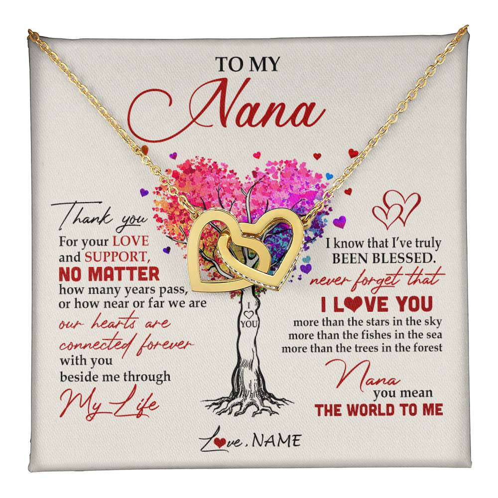 Interlocking Hearts Necklace 18K Yellow Gold Finish | 1 | Personalized To My Nana Necklace From Grandkids Never Forget That I Love You You Mean The World Nana Birthday Mothers Day Christmas Customized Gift Box Message Card | teecentury