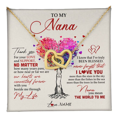 Interlocking Hearts Necklace 18K Yellow Gold Finish | 1 | Personalized To My Nana Necklace From Grandkids Never Forget That I Love You You Mean The World Nana Birthday Mothers Day Christmas Customized Gift Box Message Card | teecentury