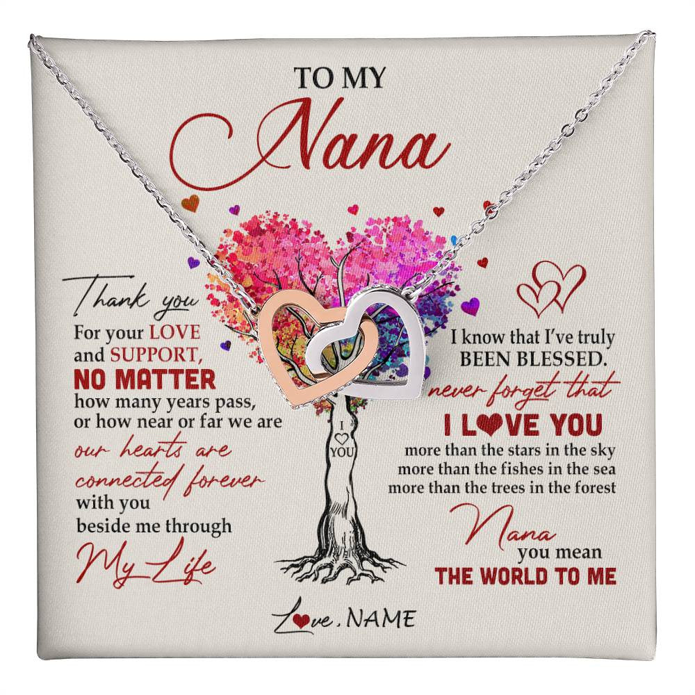 Interlocking Hearts Necklace Stainless Steel & Rose Gold Finish | 1 | Personalized To My Nana Necklace From Grandkids Never Forget That I Love You You Mean The World Nana Birthday Mothers Day Christmas Customized Gift Box Message Card | teecentury