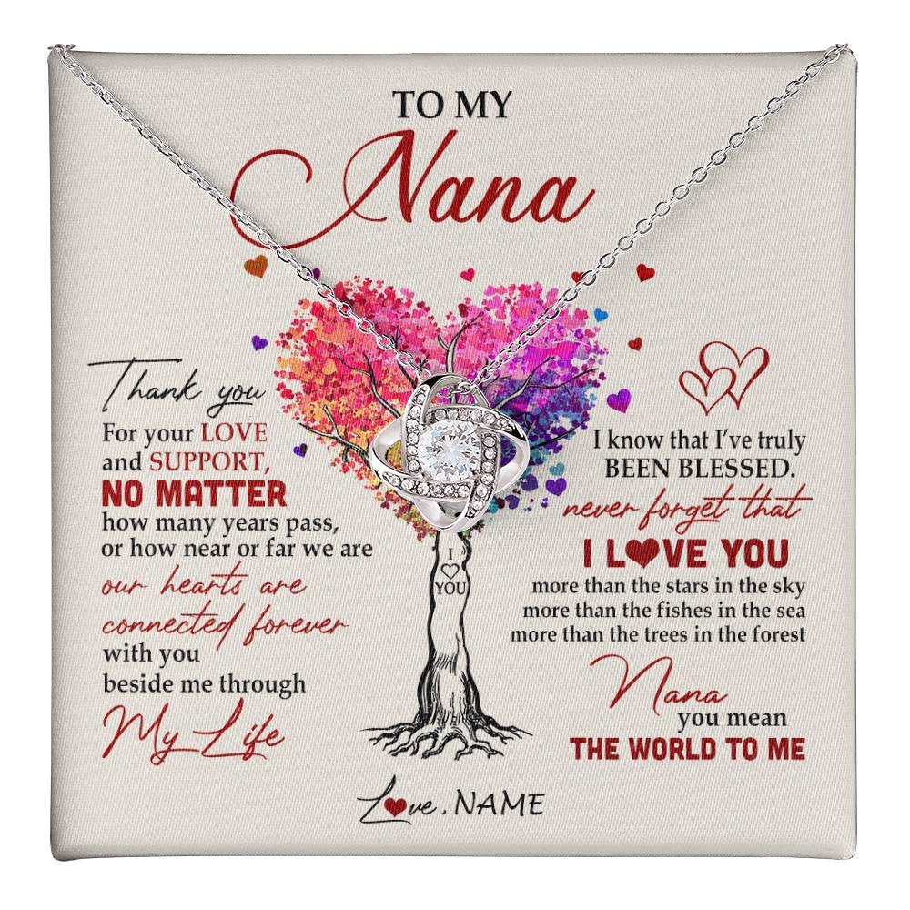 Love Knot Necklace 14K White Gold Finish | 1 | Personalized To My Nana Necklace From Grandkids Never Forget That I Love You You Mean The World Nana Birthday Mothers Day Christmas Customized Gift Box Message Card | teecentury