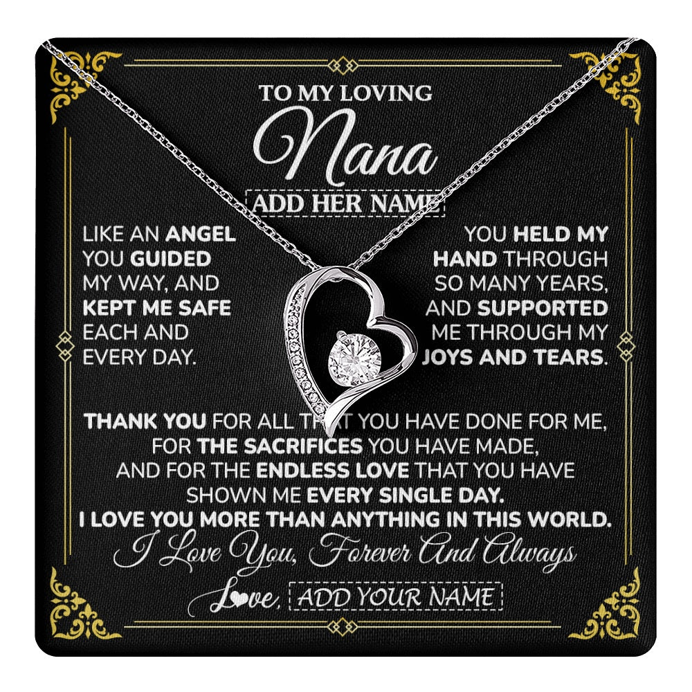 Forever Love Necklace 14K White Gold Finish | 1 | Personalized To My Nana Necklace Gifts Meaningful Gift To Nana From Granddaughter Without You There Is No Me Mothers Day Birthday Gift Box Message Card | https://teecentury.