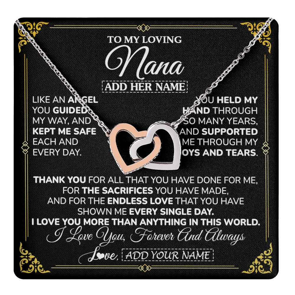 Interlocking Hearts Necklace Stainless Steel & Rose Gold Finish | 1 | Personalized To My Nana Necklace Gifts Meaningful Gift To Nana From Granddaughter Without You There Is No Me Mothers Day Birthday Gift Box Message Card | https://teecentury.