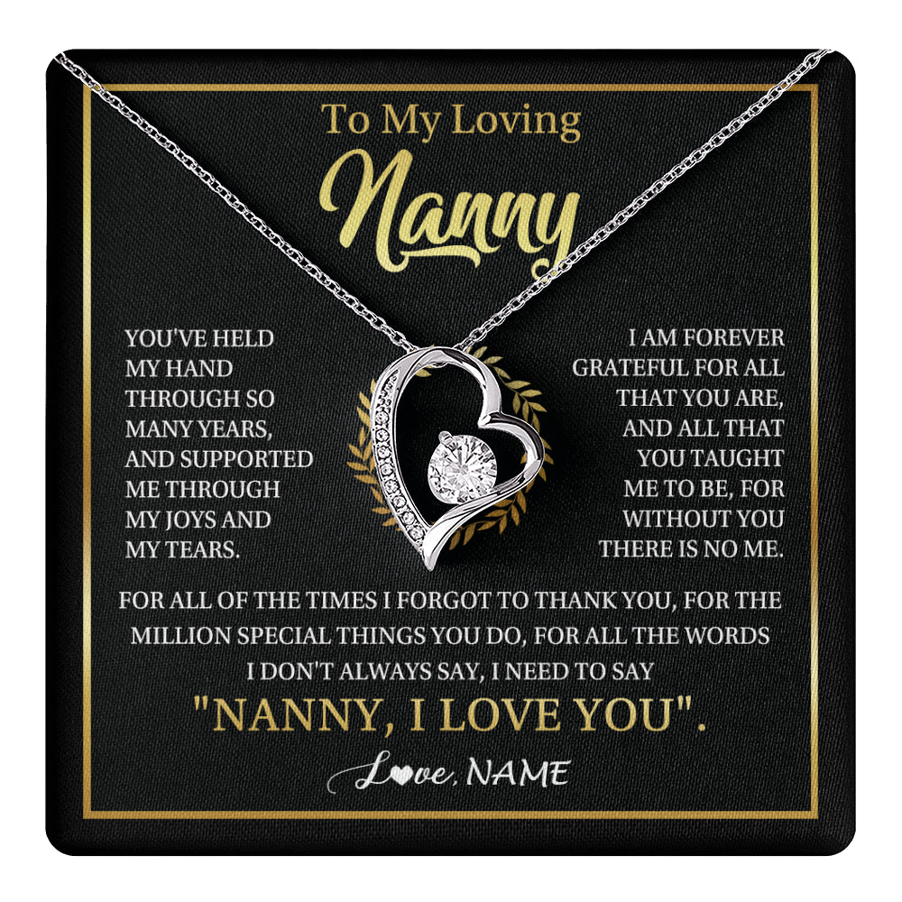 Forever Love Necklace 14K White Gold Finish | 1 | Personalized To My Nanny Gifts Necklace From Granddaughter Grandkids Grateful Thank You Nanny Birthday Mothers Day Christmas Customized Gift Box Message Card | teecentury