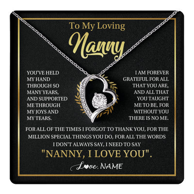 Forever Love Necklace 14K White Gold Finish | 1 | Personalized To My Nanny Gifts Necklace From Granddaughter Grandkids Grateful Thank You Nanny Birthday Mothers Day Christmas Customized Gift Box Message Card | teecentury