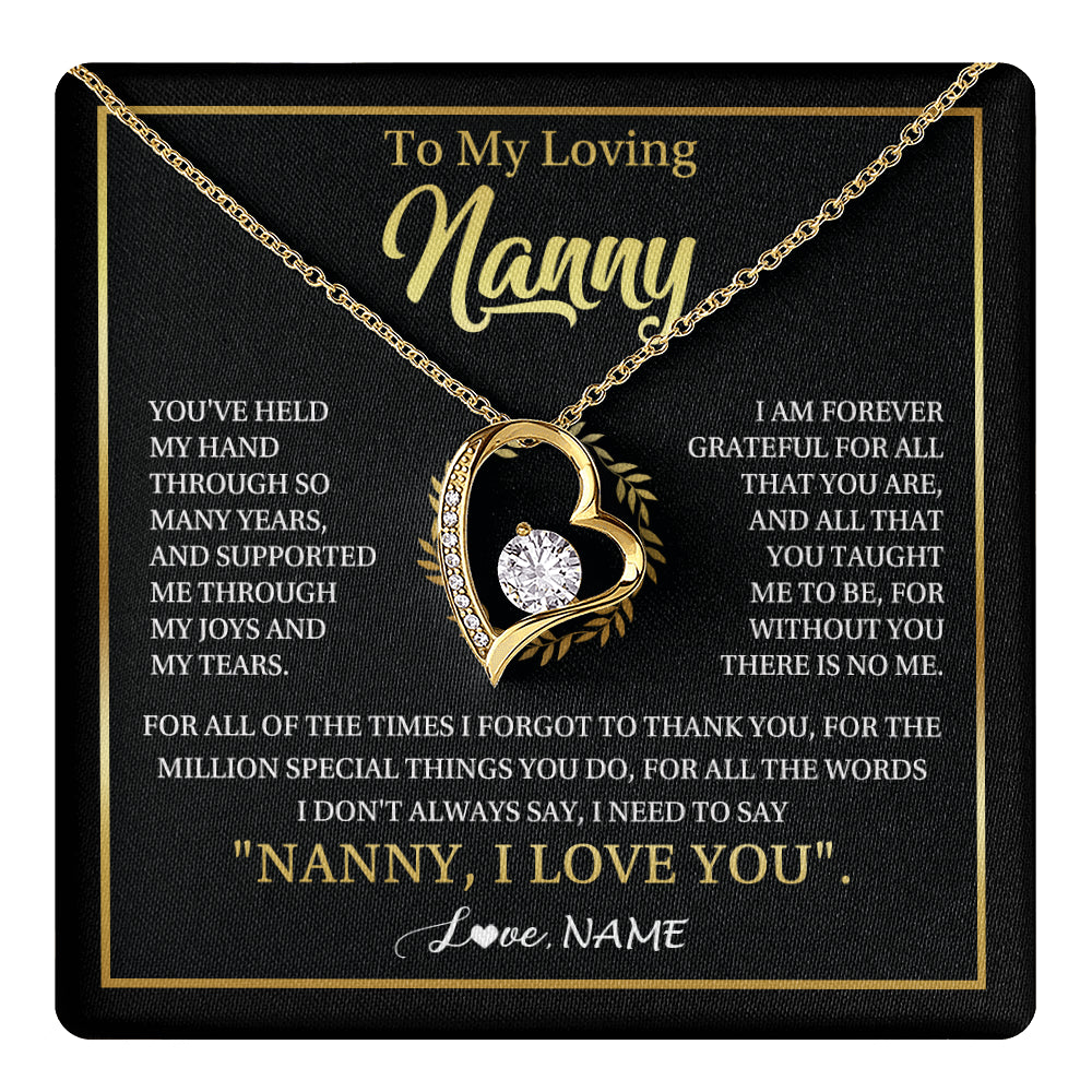 Forever Love Necklace 18K Yellow Gold Finish | 1 | Personalized To My Nanny Gifts Necklace From Granddaughter Grandkids Grateful Thank You Nanny Birthday Mothers Day Christmas Customized Gift Box Message Card | teecentury