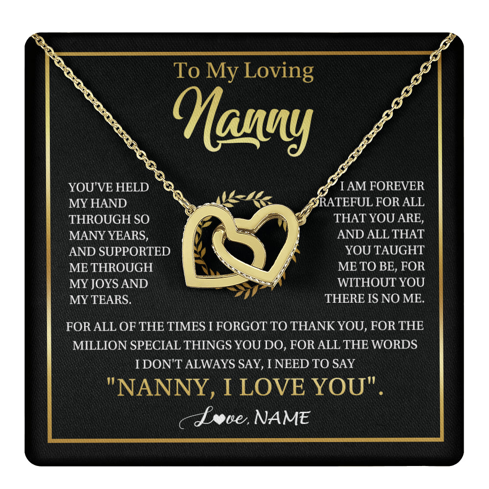 Interlocking Hearts Necklace 18K Yellow Gold Finish | 1 | Personalized To My Nanny Gifts Necklace From Granddaughter Grandkids Grateful Thank You Nanny Birthday Mothers Day Christmas Customized Gift Box Message Card | teecentury