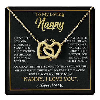 Interlocking Hearts Necklace 18K Yellow Gold Finish | 1 | Personalized To My Nanny Gifts Necklace From Granddaughter Grandkids Grateful Thank You Nanny Birthday Mothers Day Christmas Customized Gift Box Message Card | teecentury