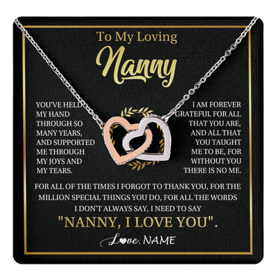 Interlocking Hearts Necklace Stainless Steel & Rose Gold Finish | 1 | Personalized To My Nanny Gifts Necklace From Granddaughter Grandkids Grateful Thank You Nanny Birthday Mothers Day Christmas Customized Gift Box Message Card | teecentury