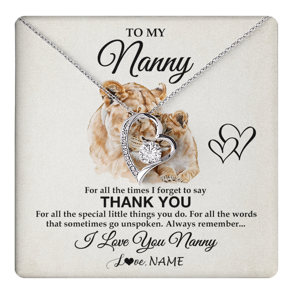 Forever Love Necklace 14K White Gold Finish | 1 | Personalized To My Nanny Necklace From Granddaughter Thank You Lion Nanny Gift For Mothers Day Birthday Gift Christmas For Nanny Gift Box Message Card | teecentury