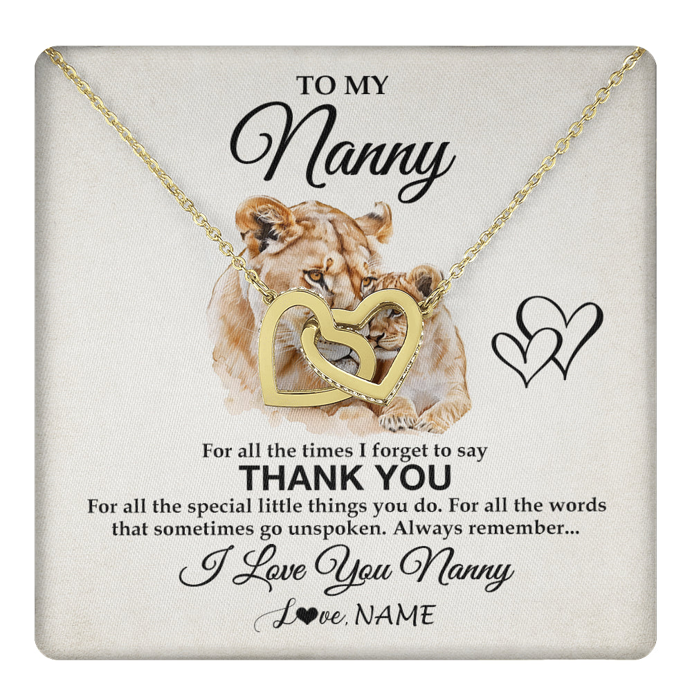 Interlocking Hearts Necklace 18K Yellow Gold Finish | 1 | Personalized To My Nanny Necklace From Granddaughter Thank You Lion Nanny Gift For Mothers Day Birthday Gift Christmas For Nanny Gift Box Message Card | teecentury