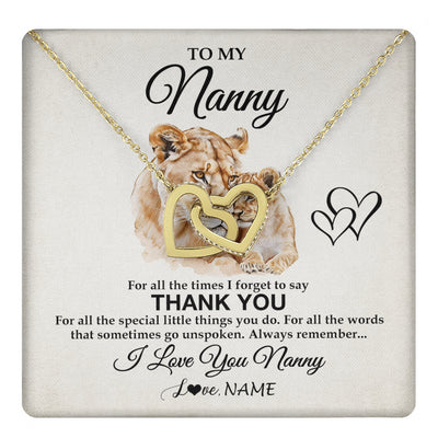 Interlocking Hearts Necklace 18K Yellow Gold Finish | 1 | Personalized To My Nanny Necklace From Granddaughter Thank You Lion Nanny Gift For Mothers Day Birthday Gift Christmas For Nanny Gift Box Message Card | teecentury