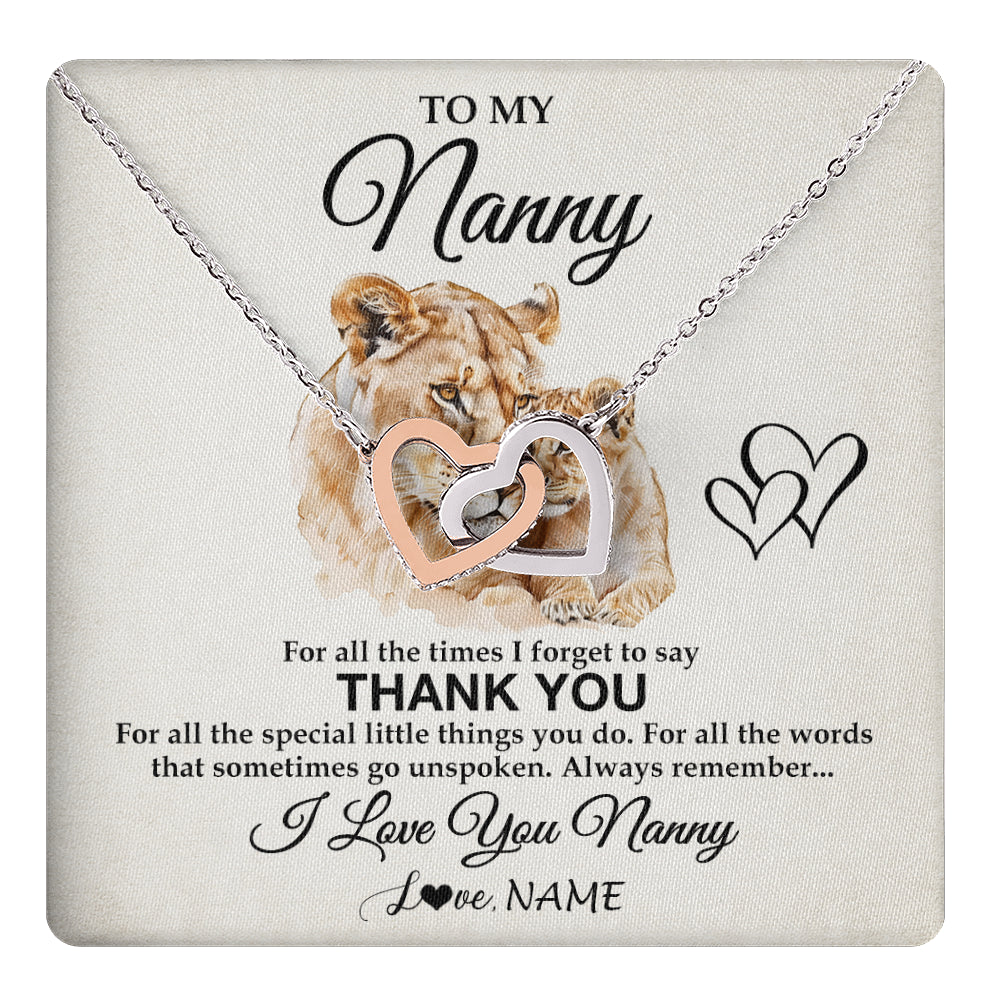Interlocking Hearts Necklace Stainless Steel & Rose Gold Finish | 1 | Personalized To My Nanny Necklace From Granddaughter Thank You Lion Nanny Gift For Mothers Day Birthday Gift Christmas For Nanny Gift Box Message Card | teecentury
