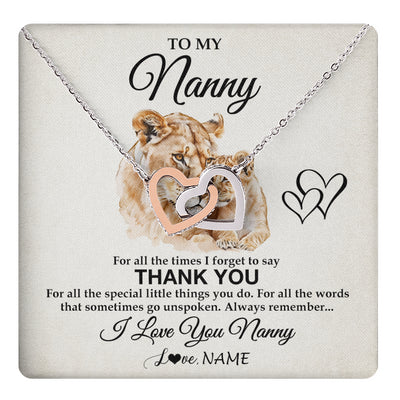Interlocking Hearts Necklace Stainless Steel & Rose Gold Finish | 1 | Personalized To My Nanny Necklace From Granddaughter Thank You Lion Nanny Gift For Mothers Day Birthday Gift Christmas For Nanny Gift Box Message Card | teecentury