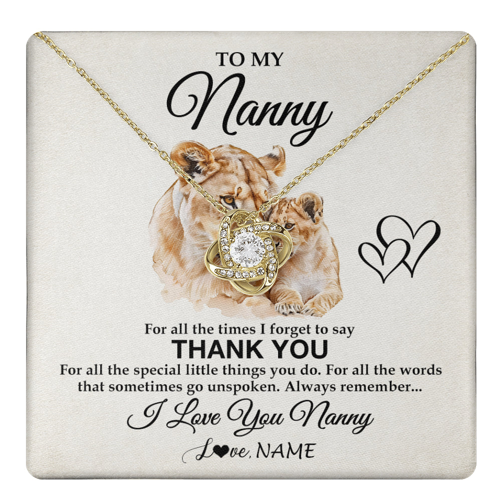 Love Knot Necklace 18K Yellow Gold Finish | 1 | Personalized To My Nanny Necklace From Granddaughter Thank You Lion Nanny Gift For Mothers Day Birthday Gift Christmas For Nanny Gift Box Message Card | teecentury