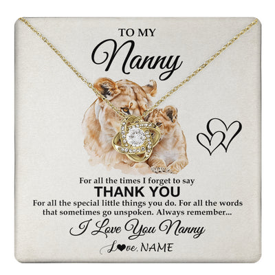 Love Knot Necklace 18K Yellow Gold Finish | 1 | Personalized To My Nanny Necklace From Granddaughter Thank You Lion Nanny Gift For Mothers Day Birthday Gift Christmas For Nanny Gift Box Message Card | teecentury