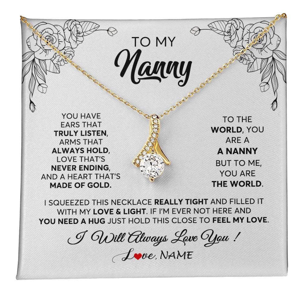 Alluring Beauty Necklace 18K Yellow Gold Finish | 1 | Personalized To My Nanny Necklace From Kids Hold This Close Feel My Love Nanny Birthday Mothers Day Christmas Jewelry Pendant Customized Gift Box Message Card | teecentury