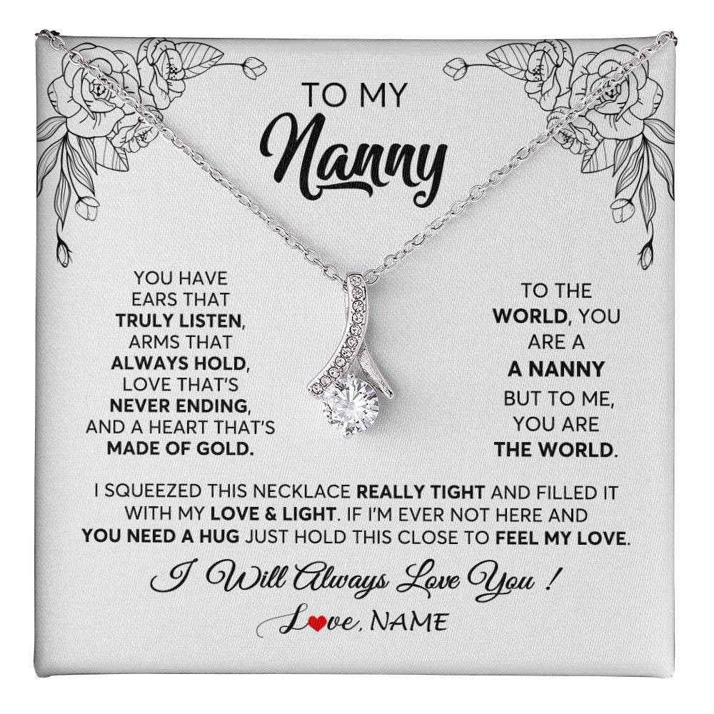 Alluring Beauty Necklace 14K White Gold Finish | 1 | Personalized To My Nanny Necklace From Kids Hold This Close Feel My Love Nanny Birthday Mothers Day Christmas Jewelry Pendant Customized Gift Box Message Card | teecentury
