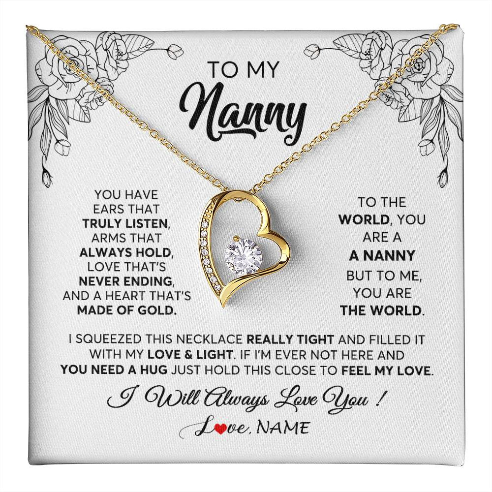 Forever Love Necklace 18K Yellow Gold Finish | 1 | Personalized To My Nanny Necklace From Kids Hold This Close Feel My Love Nanny Birthday Mothers Day Christmas Jewelry Pendant Customized Gift Box Message Card | teecentury