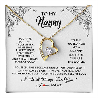 Forever Love Necklace 18K Yellow Gold Finish | 1 | Personalized To My Nanny Necklace From Kids Hold This Close Feel My Love Nanny Birthday Mothers Day Christmas Jewelry Pendant Customized Gift Box Message Card | teecentury