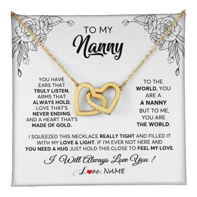 Interlocking Hearts Necklace 18K Yellow Gold Finish | 1 | Personalized To My Nanny Necklace From Kids Hold This Close Feel My Love Nanny Birthday Mothers Day Christmas Jewelry Pendant Customized Gift Box Message Card | teecentury