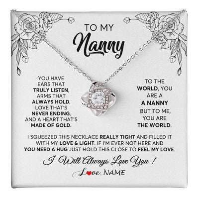 Love Knot Necklace 14K White Gold Finish | 1 | Personalized To My Nanny Necklace From Kids Hold This Close Feel My Love Nanny Birthday Mothers Day Christmas Jewelry Pendant Customized Gift Box Message Card | teecentury