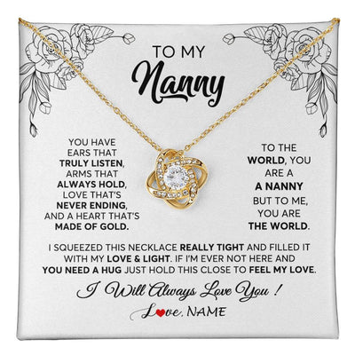 Love Knot Necklace 18K Yellow Gold Finish | 1 | Personalized To My Nanny Necklace From Kids Hold This Close Feel My Love Nanny Birthday Mothers Day Christmas Jewelry Pendant Customized Gift Box Message Card | teecentury