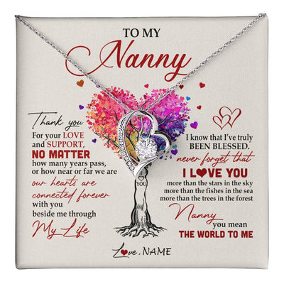 Forever Love Necklace 14K White Gold Finish | 1 | Personalized To My Nanny Necklace From Kids Never Forget That I Love You You Mean The World Nanny Birthday Mothers Day Christmas Customized Gift Box Message Card | teecentury