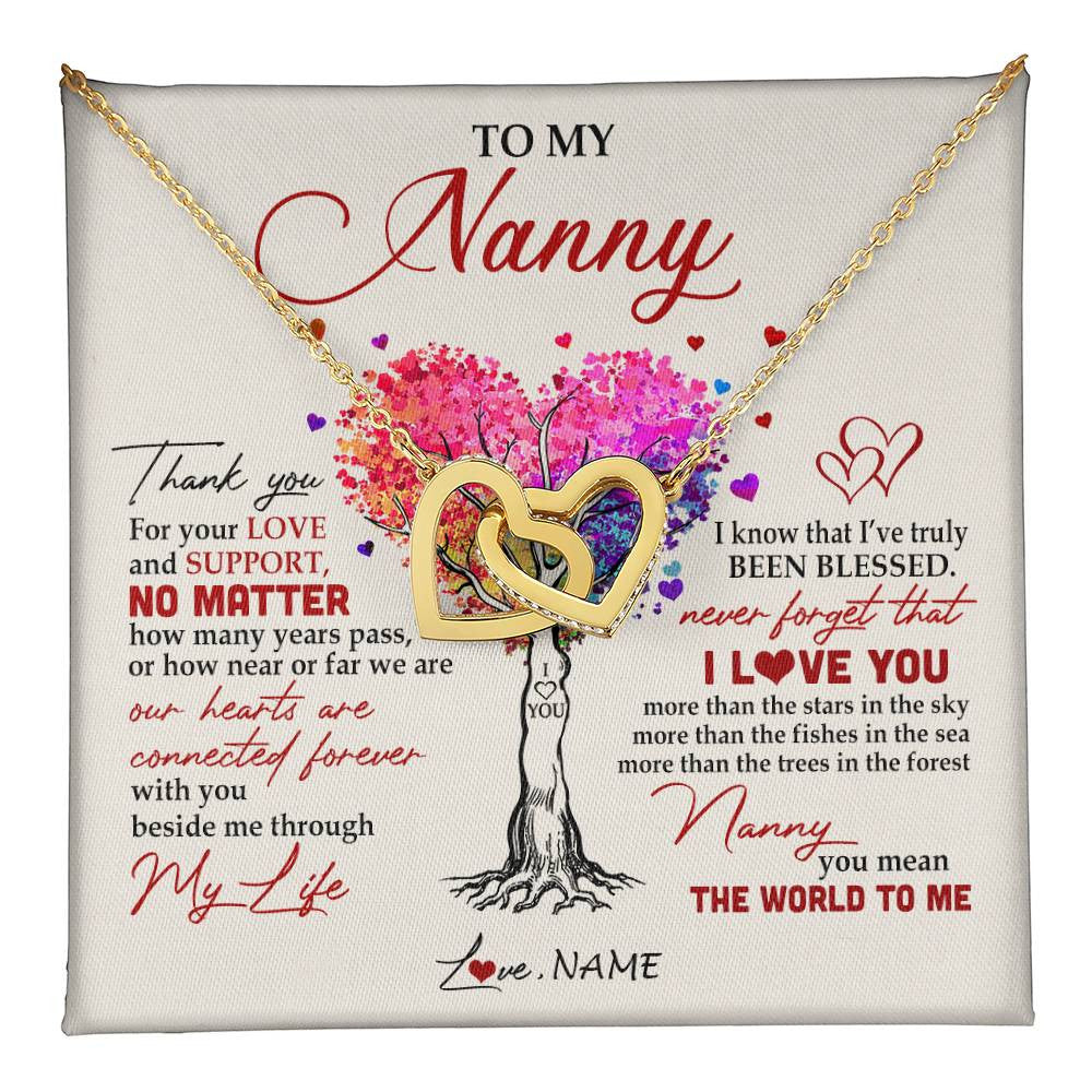 Interlocking Hearts Necklace 18K Yellow Gold Finish | 1 | Personalized To My Nanny Necklace From Kids Never Forget That I Love You You Mean The World Nanny Birthday Mothers Day Christmas Customized Gift Box Message Card | teecentury